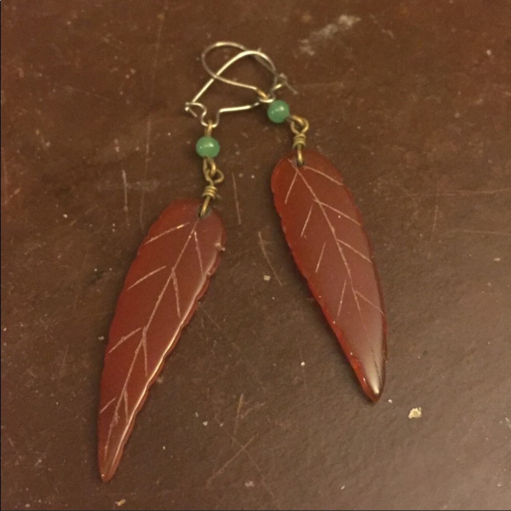 Vintage Lucy Isaacs Carnelian Leaf Earrings